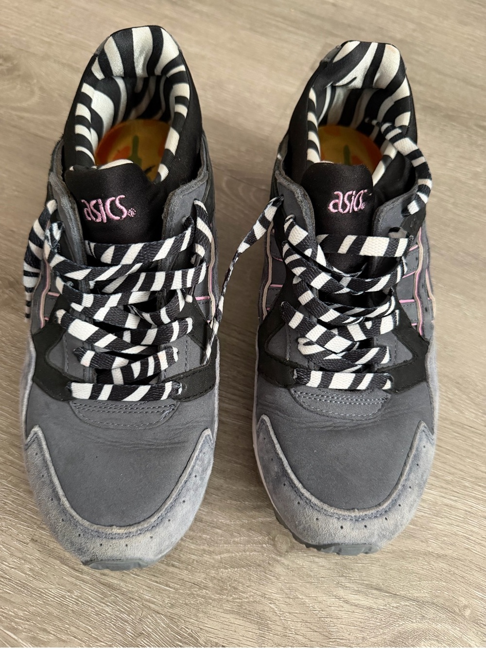 Asics Gray and Pink Athletic Sneakers with Zebra Lining